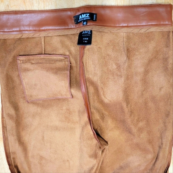French leather w Suede interior finish straight legged trousers and black piping - Picture 4 of 5